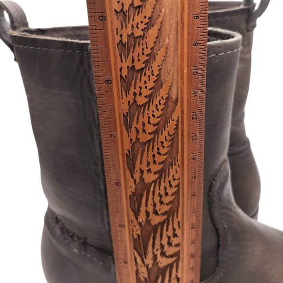 Frye Cara Gray Leather Mid Calf Roper Boots SZ 9 - Picture 15 of 16